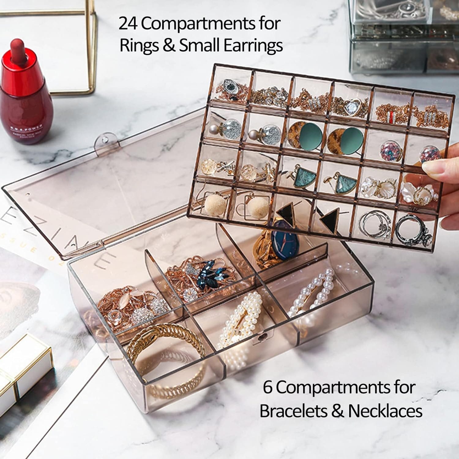 12829 2 layer Acrylic Jewelry Storage Box Dustproof Earring Box, Storage Box Portable Nail Art Storage Case, 24-Grid Small and 6-Grid Big case Makeup Vanity Box (1 Pc / 30 Compartment) 12829 2 layer Acrylic Jewelry Storage Box Dustproof Earring Box, Storage Box Portable Nail Art Storage Case, 24-Grid Small and 6-Grid Big case Makeup Vanity Box (1 Pc / 30 Compartment)